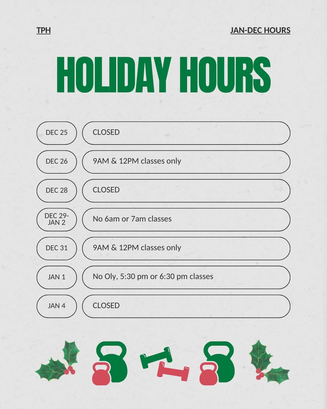 holiday hours
